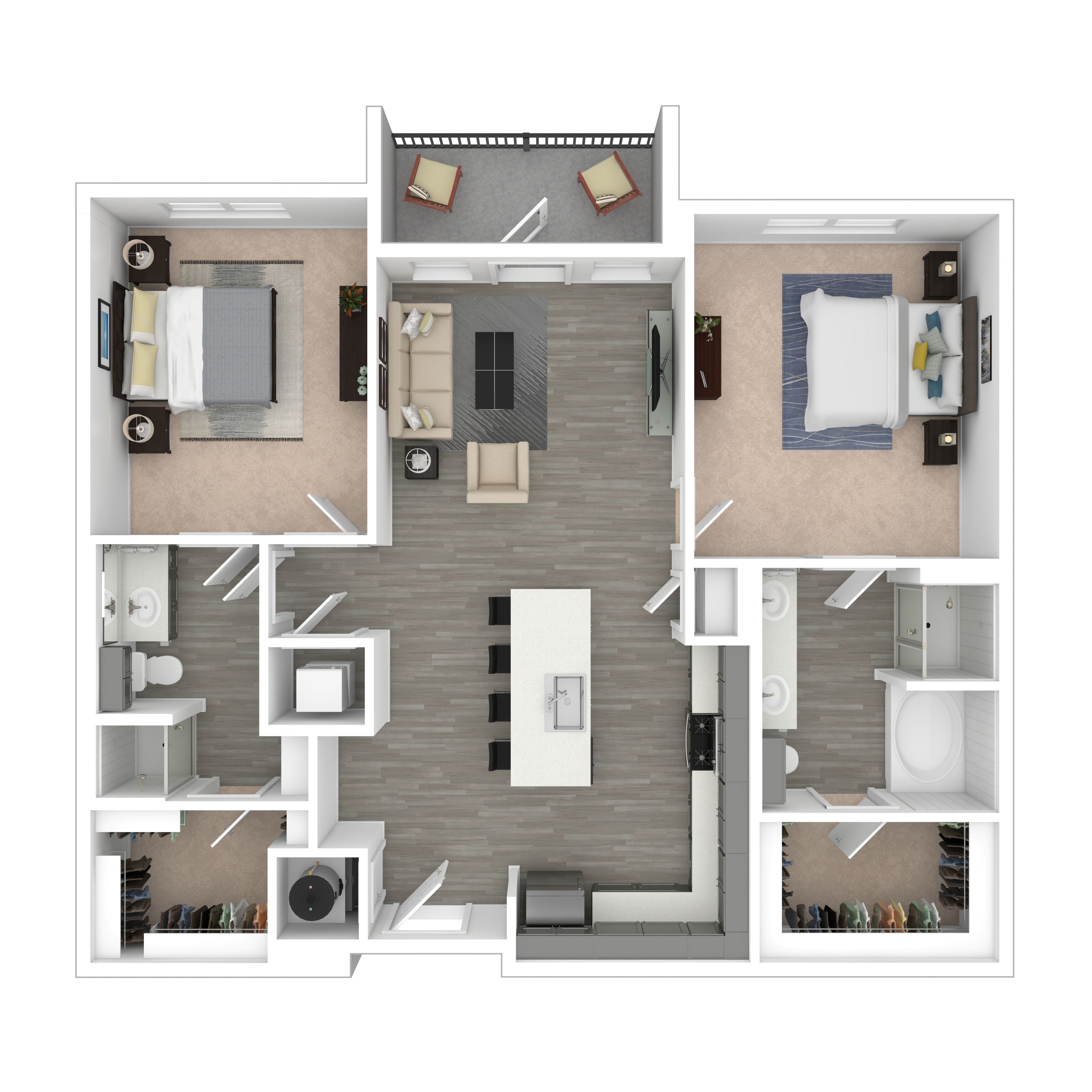 Floor plan for 2 beds, 2 baths, 1153 sqft